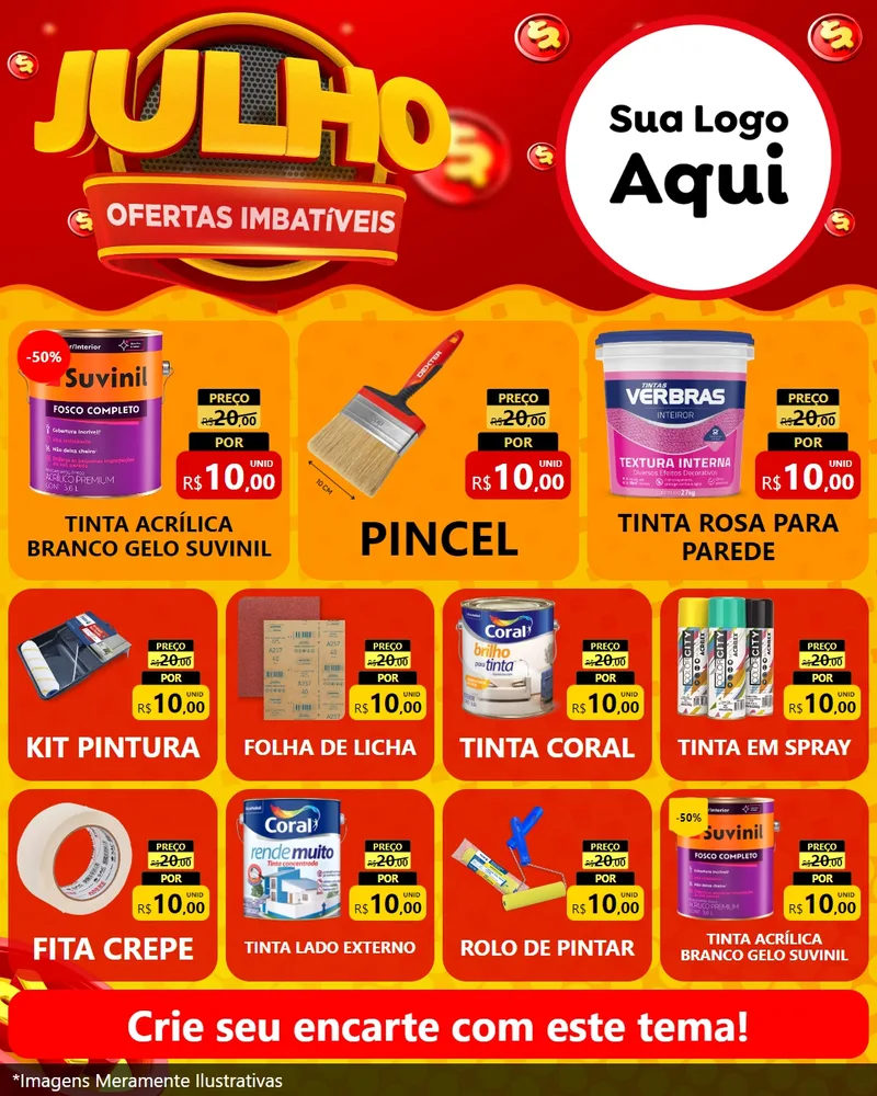 Modelo de Rede Social para Feed Instagram com o tema Julho Ofertas Imbatíveis para Tintas e Ferramentas