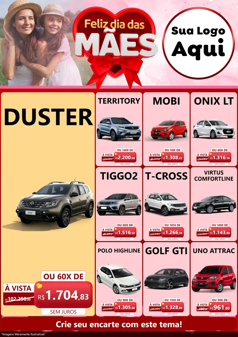 Modelo de Encarte para Encarte A4 Vertical com o tema Feliz Dia Das Mães para Concessionaria de Carros