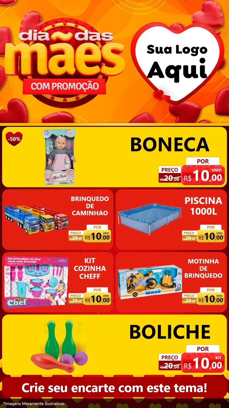 Modelo de TV para TV Vertical com o tema Dia das Mães com Promoção para Brinquedos