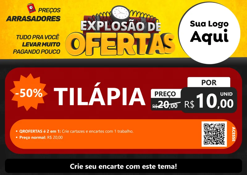 Modelo de Cartaz para Cartaz A4 Horizontal com o tema Explosão de Ofertas para Peixaria