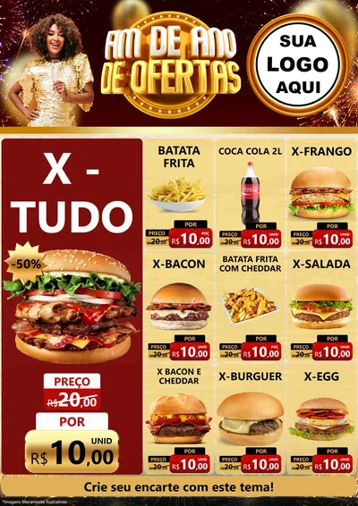 Modelo de Encarte para Encarte A4 Vertical com o tema Fim de Ano de Ofertas para Hamburgueria