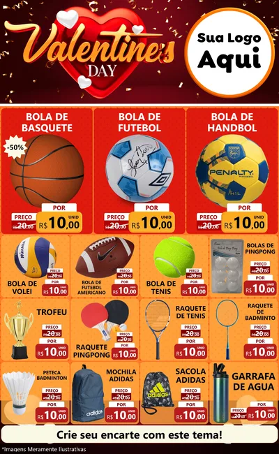 Modelo de Encarte para Encarte Grande com o tema Valentine's Day para Artigos Esportivos