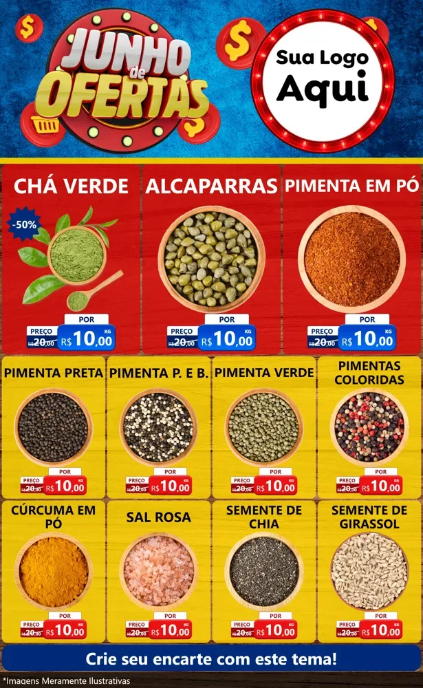 Modelo de Encarte para Encarte Grande com o tema Junho de Ofertas para Produtos Naturais