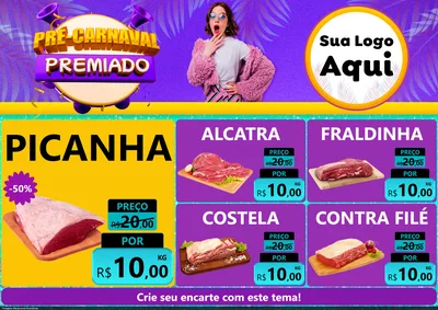 Modelo de Encarte para Encarte A4 Horizontal com o tema Pré-Carnaval Premiado para Açougue