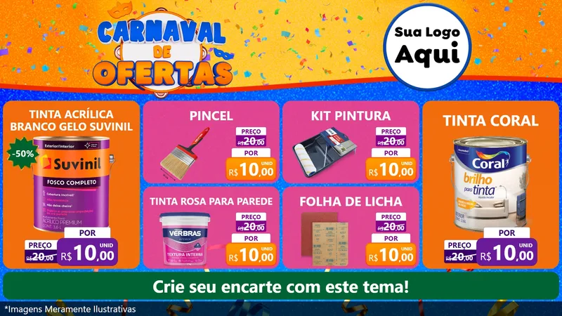 Modelo de TV para TV Horizontal com o tema Carnaval de Ofertas para Tintas e Ferramentas