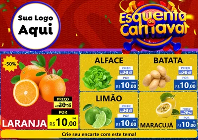 Modelo de Encarte para Encarte A4 Horizontal com o tema Esquenta de Carnaval para Hortifrúti