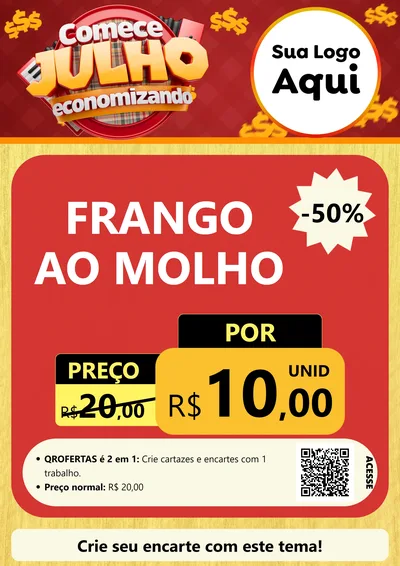 Modelo de Cartaz para Cartaz A4 Vertical com o tema Comece Julho Economizando para Restaurante