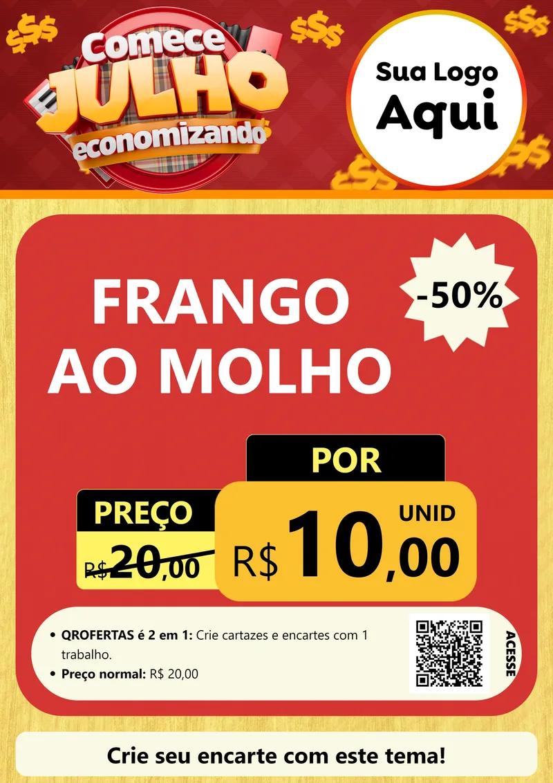 Modelo de Cartaz para Cartaz A4 Vertical com o tema Comece Julho Economizando para Restaurante