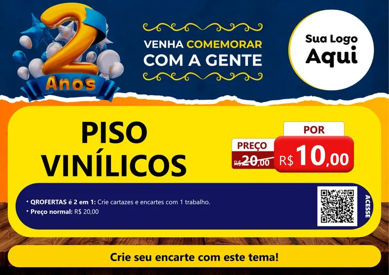 Modelo de Cartaz para Cartaz A4 Horizontal com o tema Aniversário de 2 anos para Material para Construção