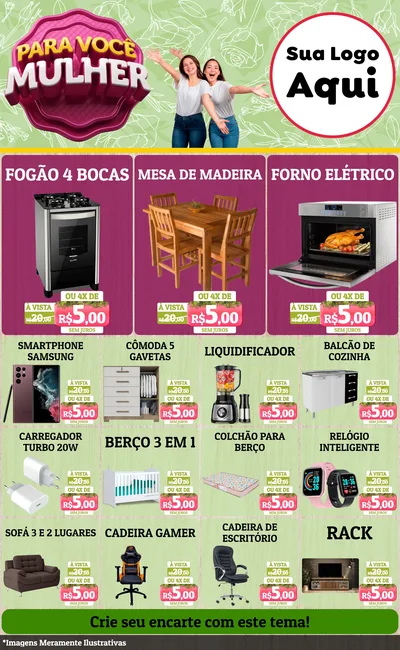 Modelo de Encarte para Encarte Grande com o tema Para Você Mulher para Móveis e Eletro