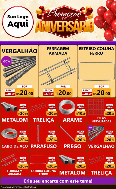 Modelo de Encarte para Encarte Grande com o tema Promoção de Aniversário para Ferragens