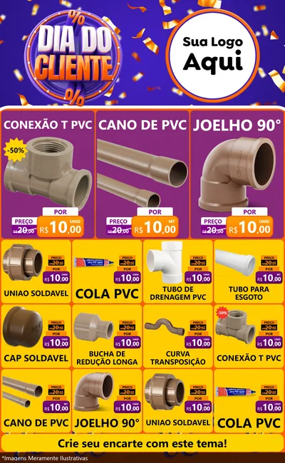 Modelo de Encarte para Encarte Grande com o tema Dia do Cliente para Tubos e conexões