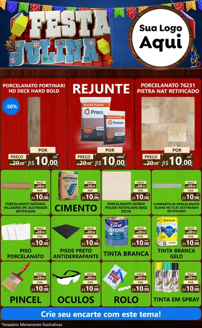 Modelo de Encarte para Encarte Grande com o tema Festa Julina para Pisos e revestimentos