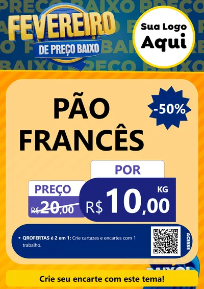 Modelo de Cartaz para Cartaz A4 Vertical com o tema Fevereiro de Preço Baixo para Padaria