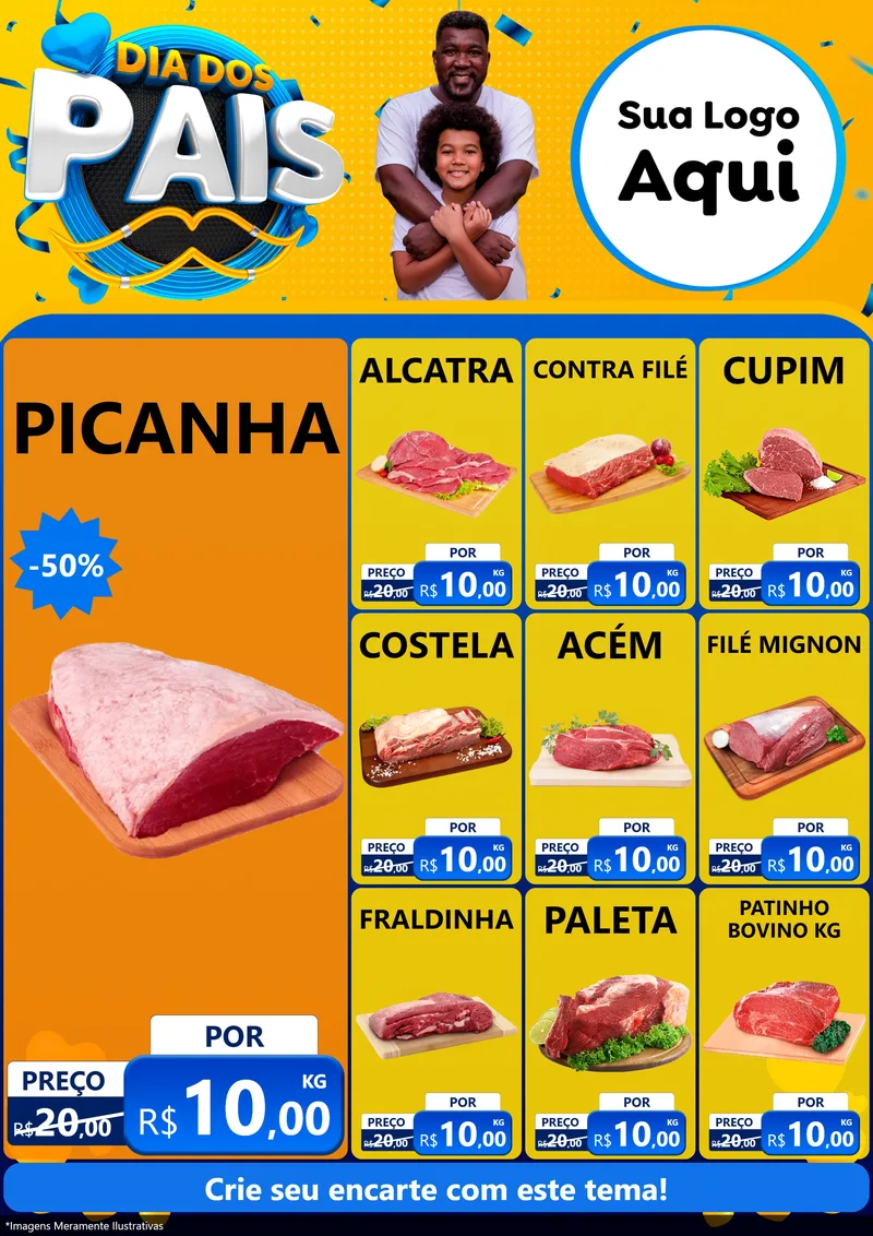 Modelo de Encarte para Encarte A4 Vertical com o tema Dia dos Pais para Açougue