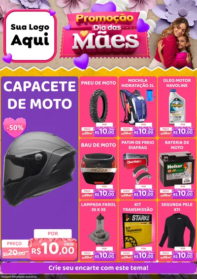 Modelo de Encarte para Encarte A4 Vertical com o tema Promoção Dia das Mães para Moto peças