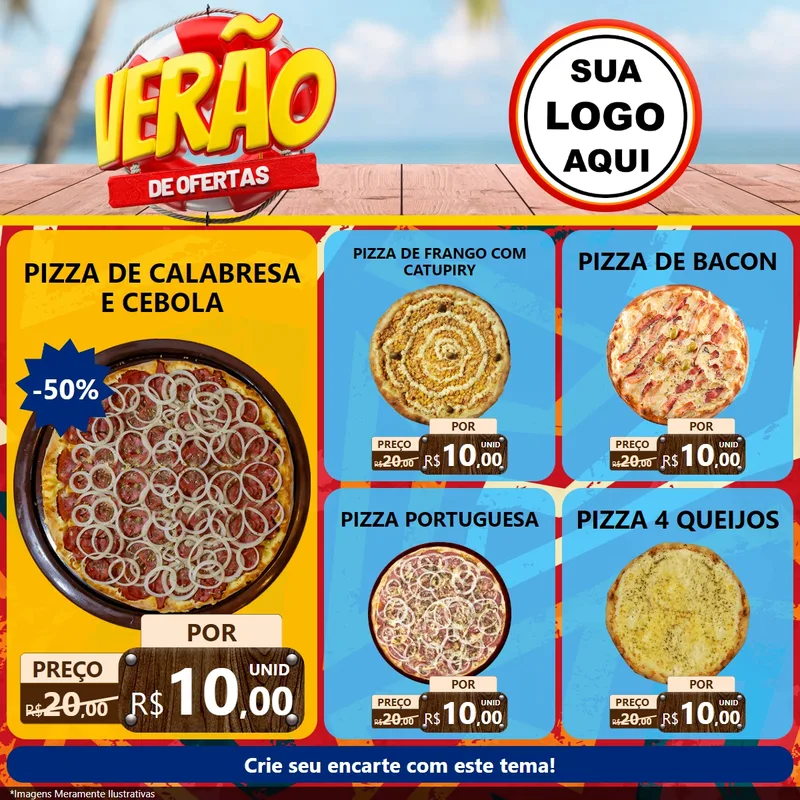 Modelo de Rede Social para Feed Facebook com o tema Verão de Ofertas para Pizzaria