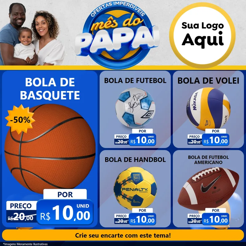 Modelo de Rede Social para Feed Facebook com o tema Ofertas Imperdíveis Mês Do Papai para Artigos Esportivos
