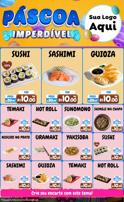 Modelo de Encarte para Encarte Grande com o tema Páscoa Imperdível para Comida japonesa