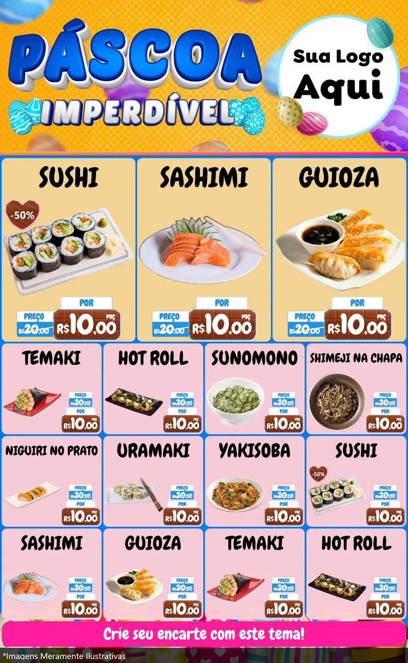 Modelo de Encarte para Encarte Grande com o tema Páscoa Imperdível para Comida japonesa
