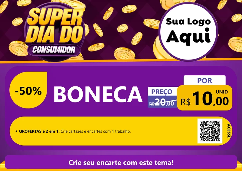 Modelo de Cartaz para Cartaz A4 Horizontal com o tema Super Dia do Consumidor para Brinquedos