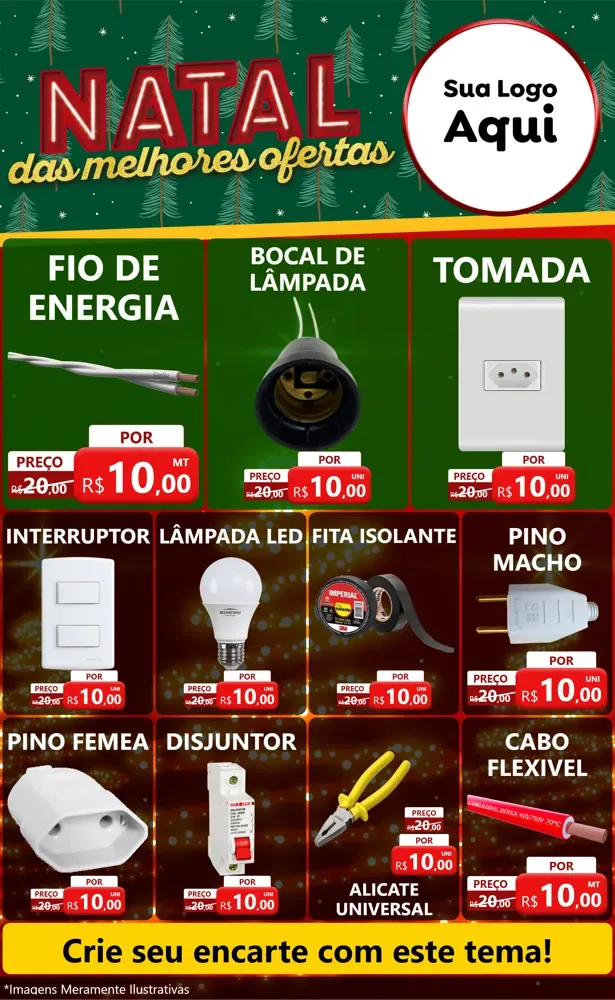 Modelo de Encarte para Encarte Grande com o tema Natal das Melhores Ofertas para Materiais Elétricos