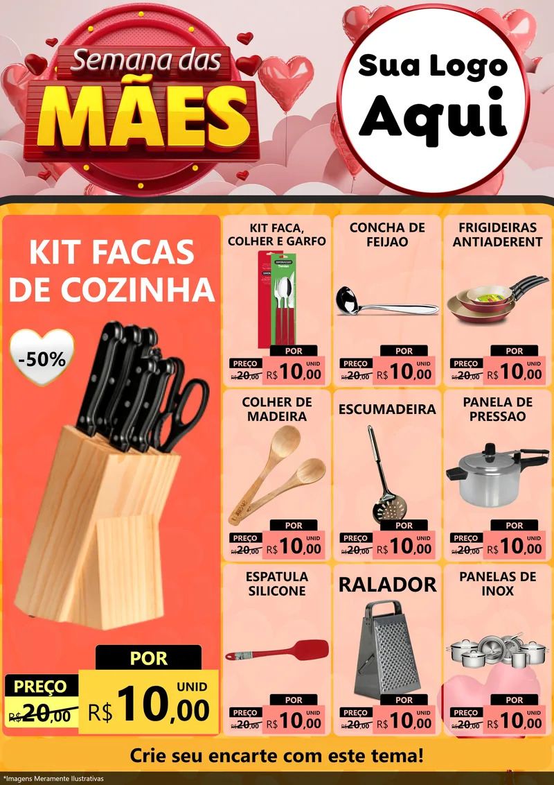 Modelo de Encarte para Encarte A4 Vertical com o tema Semana das Mães para Utilidades Domésticas