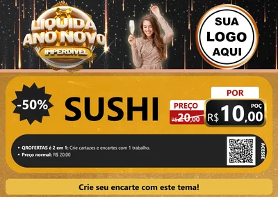 Modelo de Cartaz para Cartaz A4 Horizontal com o tema Liquida Ano Novo Imperdível para Comida japonesa
