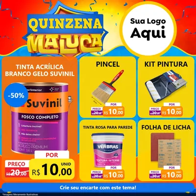 Modelo de Rede Social para Feed Facebook com o tema Quinzena Maluca para Tintas e Ferramentas