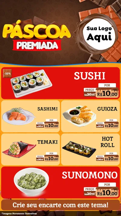 Modelo de TV para TV Vertical com o tema Páscoa Premiada para Comida japonesa