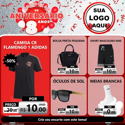 Modelo de Rede Social para Feed Facebook com o tema Promoção de Aniversário - 8 Anos para Roupas e acessórios