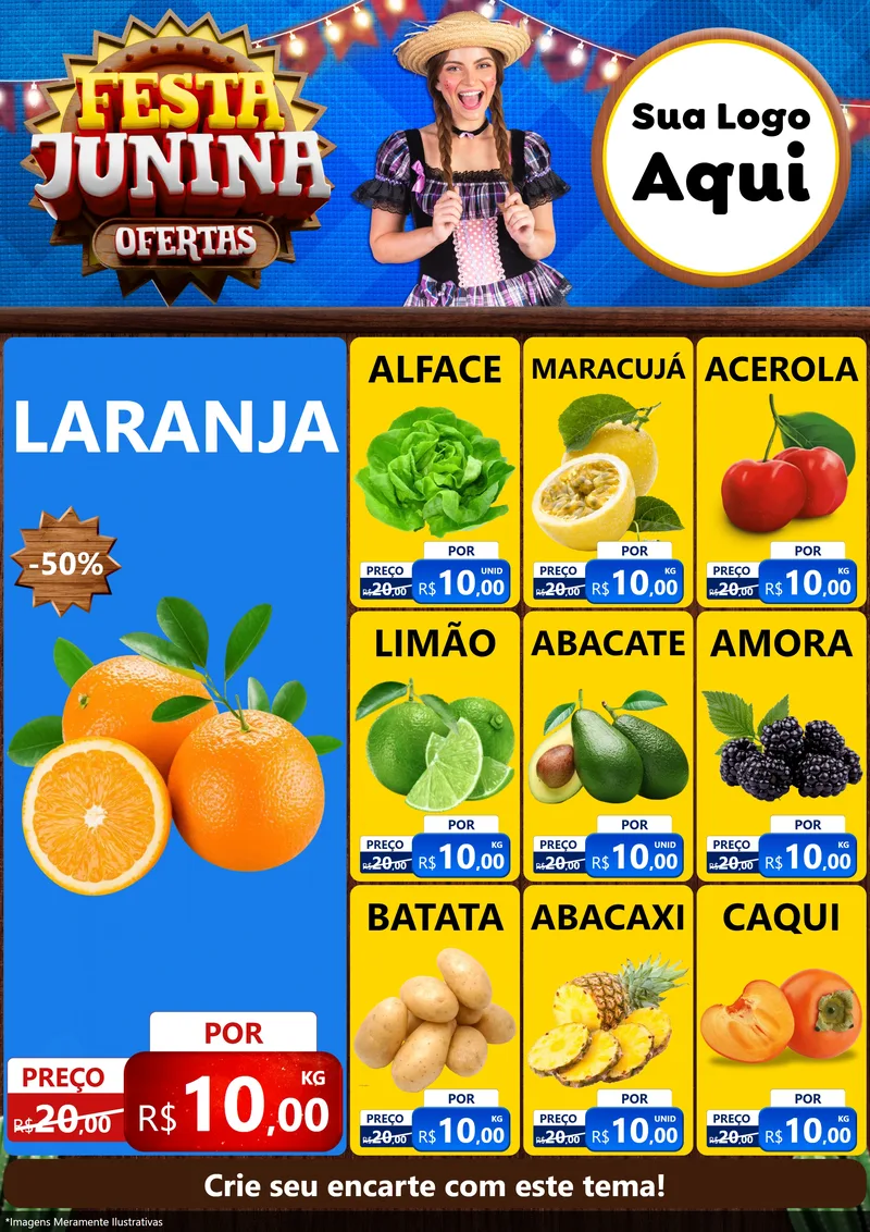 Modelo de Encarte para Encarte A4 Vertical com o tema Festa Junina Ofertas para Hortifrúti