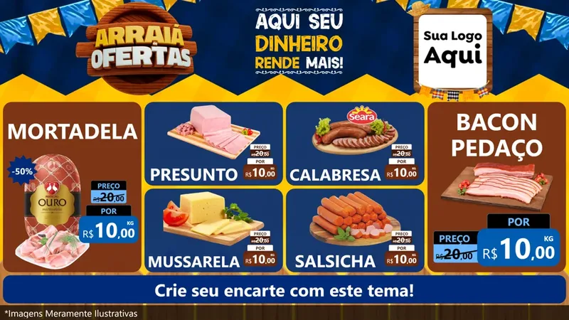 Modelo de TV para TV Horizontal com o tema Arraiá de Ofertas - Junina para Frios e Laticínios