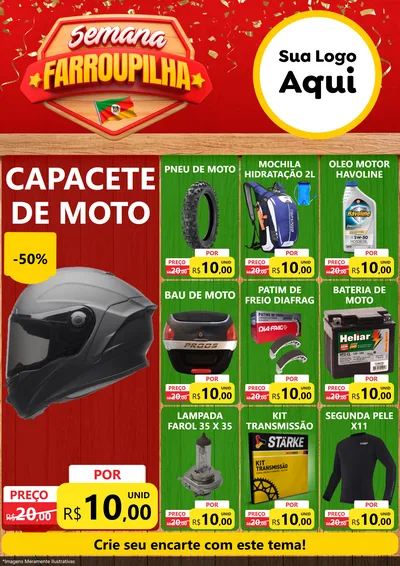 Modelo de Encarte para Encarte A4 Vertical com o tema Semana Farroupilha para Moto peças