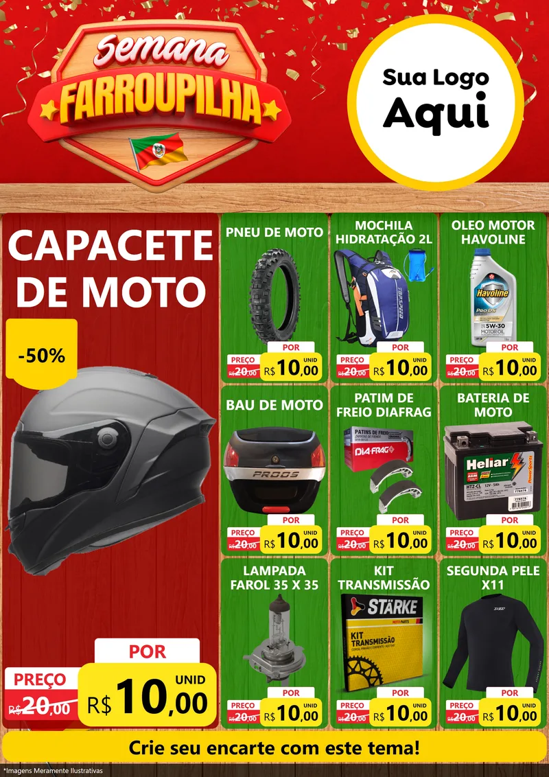 Modelo de Encarte para Encarte A4 Vertical com o tema Semana Farroupilha para Moto peças
