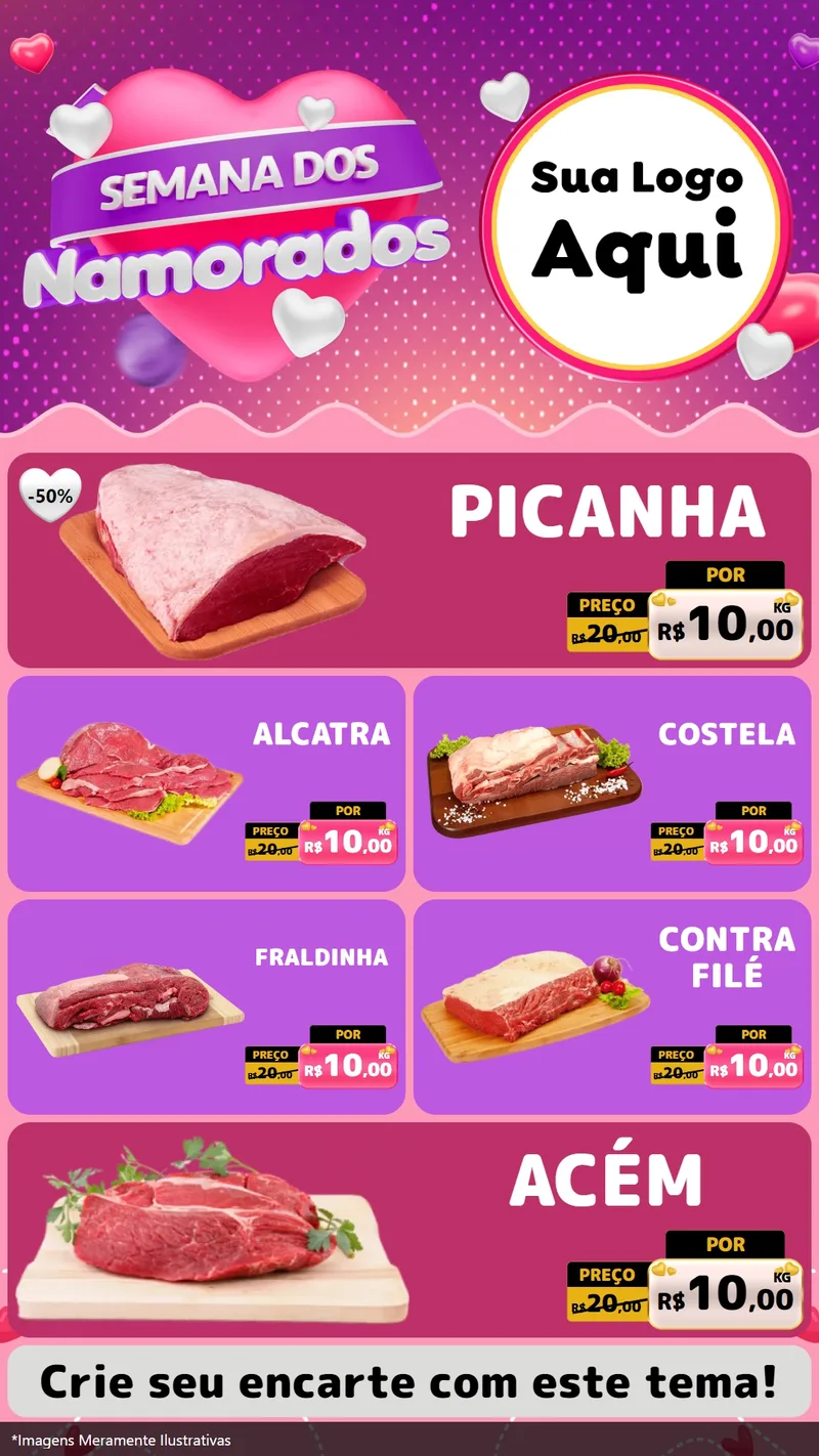 Modelo de TV para TV Vertical com o tema Semana dos Namorados para Açougue