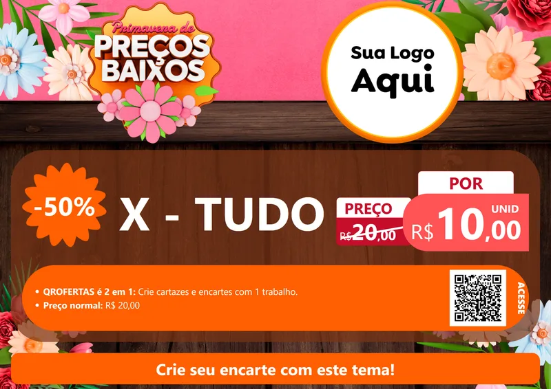 Modelo de Cartaz para Cartaz A4 Horizontal com o tema Primavera de Preços Baixos para Hamburgueria