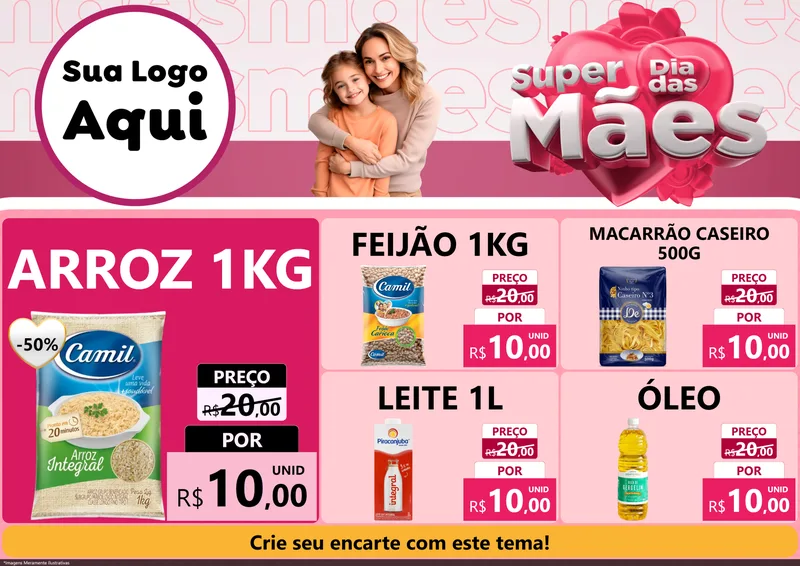 Modelo de Encarte para Encarte A4 Horizontal com o tema Super Dia Das Mães para Supermercado