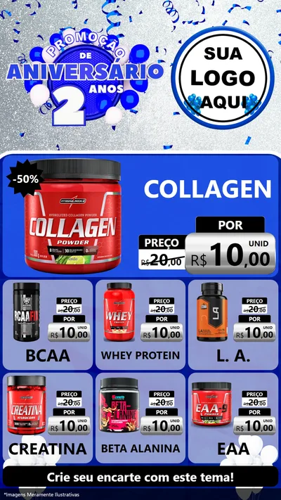 Modelo de Rede Social para Stories com o tema Promoção de Aniversário - 2 Anos para Suplementos alimentares