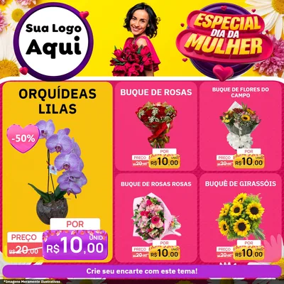 Modelo de Rede Social para Feed Facebook com o tema Especial Dia da Mulher para Floricultura e jardim