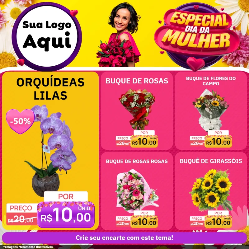 Modelo de Rede Social para Feed Facebook com o tema Especial Dia da Mulher para Floricultura e jardim