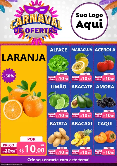 Modelo de Encarte para Encarte A4 Vertical com o tema Carnaval de Ofertas para Hortifrúti
