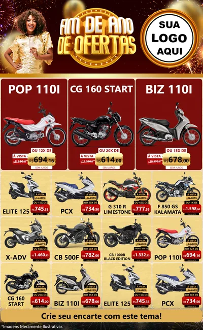 Modelo de Encarte para Encarte Grande com o tema Fim de Ano de Ofertas para Concessionaria de Motos