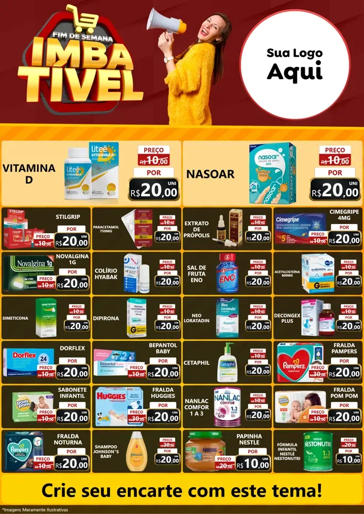 Modelo de Encarte para Encarte A4 Vertical com o tema Fim de Semana Imbatível para Farmácia