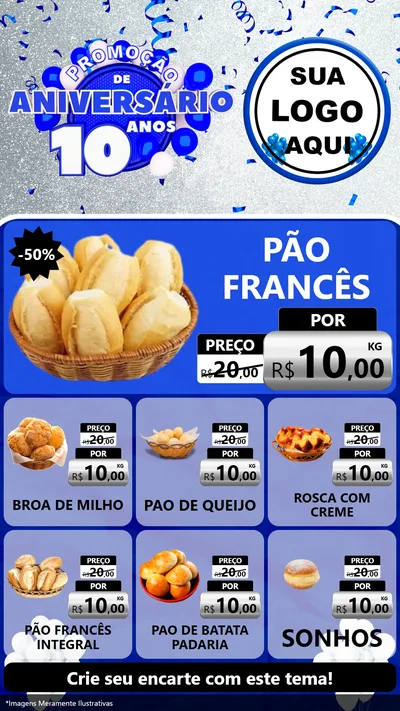 Modelo de Rede Social para Stories com o tema Promoção de Aniversário - 10 Anos para Padaria