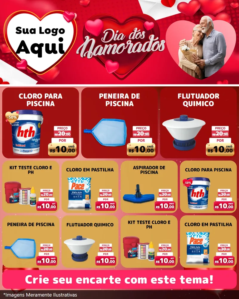 Modelo de Rede Social para Feed Instagram com o tema Dia Dos Namorados para Produtos para Piscina