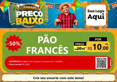 Modelo de Cartaz para Cartaz A4 Horizontal com o tema Arraiá de Preço Baixo - Junina para Padaria