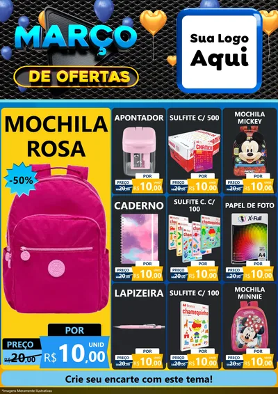 Modelo de Encarte para Encarte A4 Vertical com o tema Março de Ofertas para Papelaria