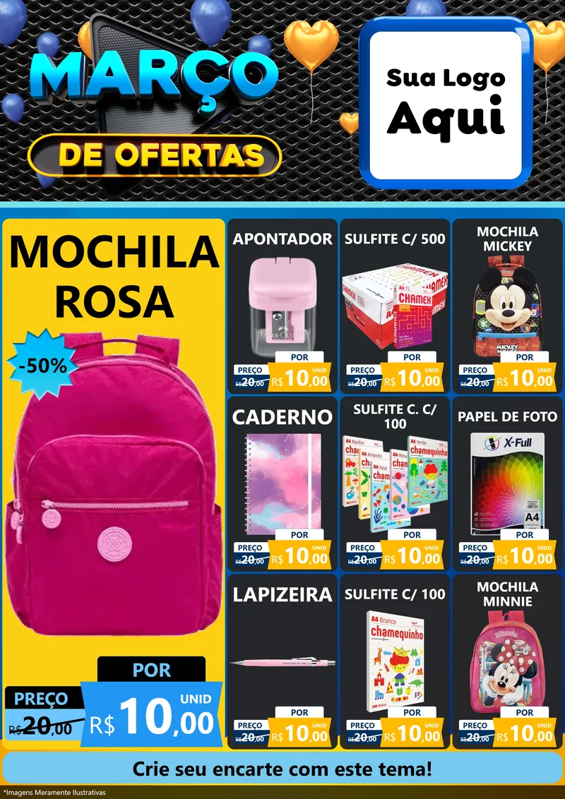 Modelo de Encarte para Encarte A4 Vertical com o tema Março de Ofertas para Papelaria