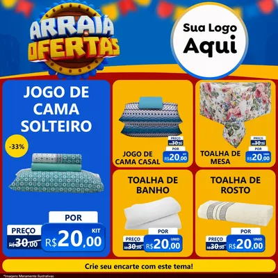Modelo de Rede Social para Feed Facebook com o tema Arraiá de Ofertas - Junina para Cama, Mesa e Banho